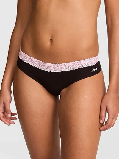 Pink No-show Cotton Thong Panty In Black