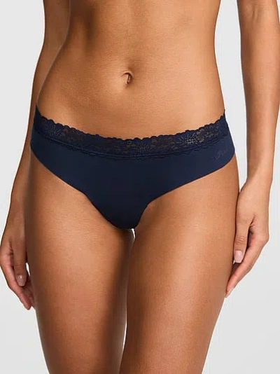 Pink No-show Cotton Thong Panty In Blue