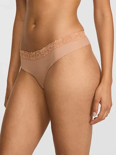 Pink No-show Cotton Thong Panty In Sand