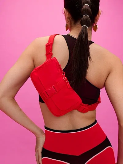 Pink Nylon Convertible Sling Bag In Red