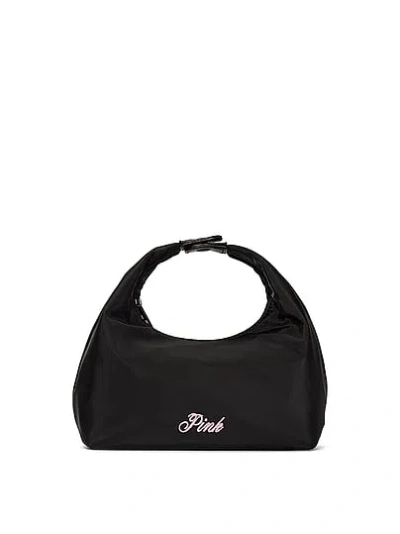 Pink Nylon Snap Makeup Bag In Black