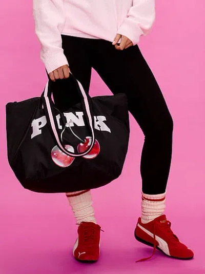 Pink Nylon Tote Bag In Black