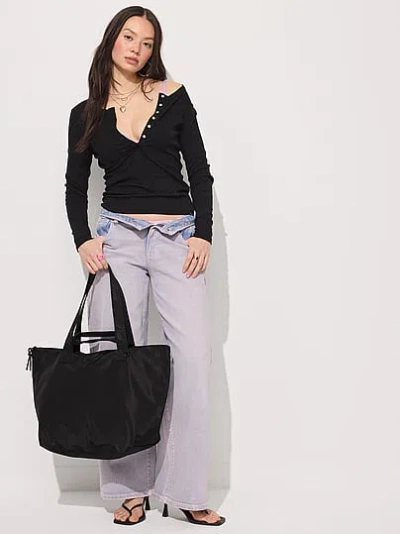 Pink Nylon Tote Bag In Black