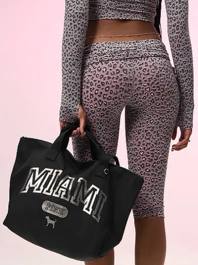 Pink Nylon Tote Bag In Black