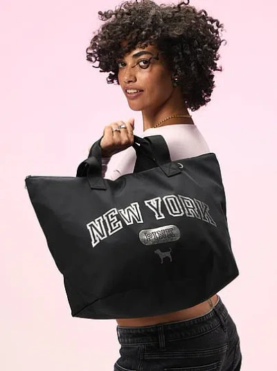 Pink Nylon Tote Bag In Black