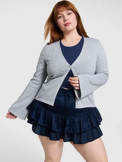 Pink One-button Knit Cardigangan In Gray