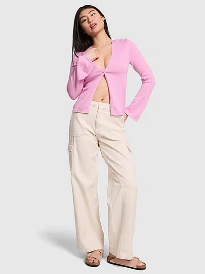 Pink One-button Knit Cardigangan In