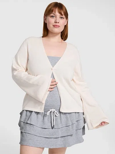 Pink One-button Knit Cardigangan In White