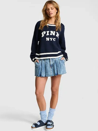 Pink Oversized Crew Sweater In Blue