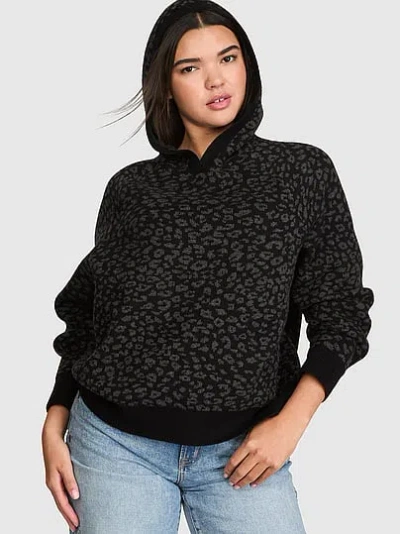 Pink Oversized Knit Hoodie In Print