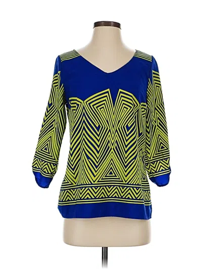 Pre-owned Pink Owl 3/4 Sleeve Top Blue V Neck Tops