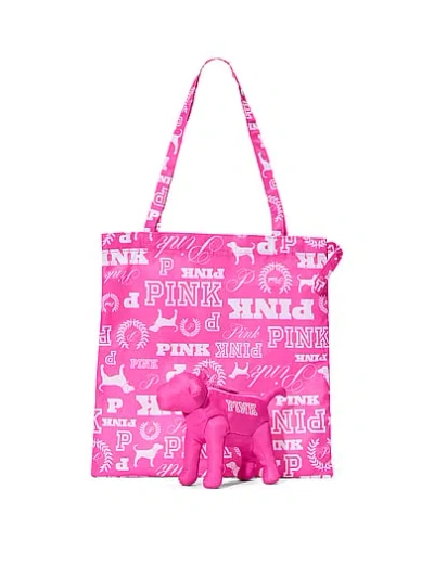 Pink Packable Tote Bag In Animal Print