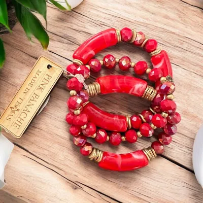 Pink Panache Beaded Bracelet Stack In Red