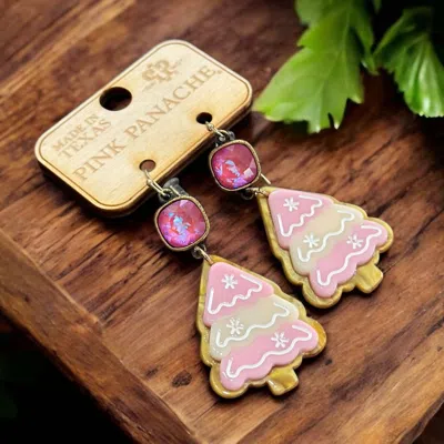 Pink Panache Christmas Tree Cookie Earrings In Pink