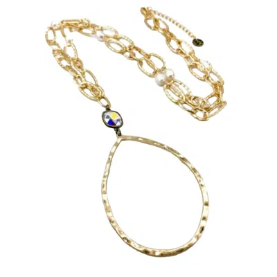 Pink Panache Hammered Open Teardrop Necklace In Gold