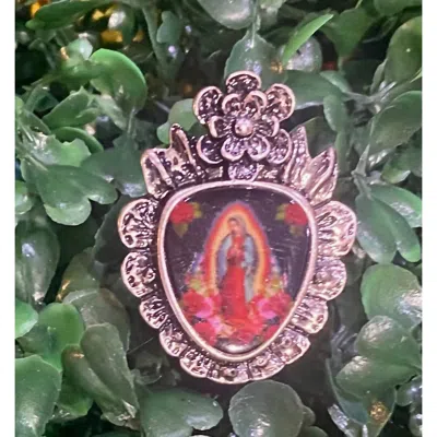 Pink Panache Our Lady Of Guadalupe Adjustable Ring In Silver In Metallic