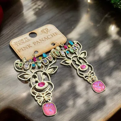 Pink Panache Rhinestone Dangle Reindeer Earrings In Multi