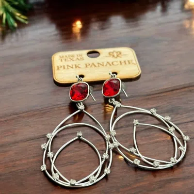 Pink Panache Rhinestone Studded Teardrop Earrings In Red In Metallic