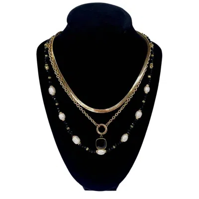 Pink Panache Women's 3 Layered Necklace In Black/pearl
