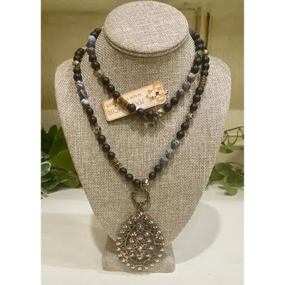 Pink Panache Women's Crackle Wood Santa Fe Necklace In Black