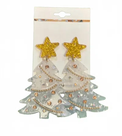 Pink Panache Women's Frosty Christmas Tree Earrings In White