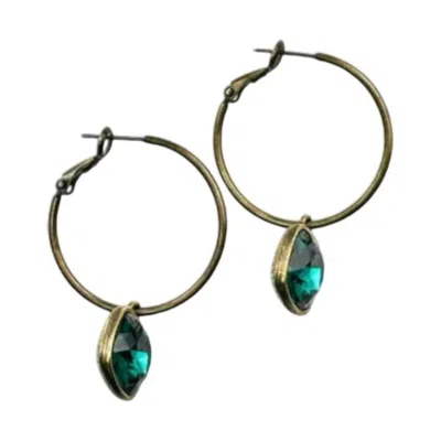 Pink Panache Women's Hoop Earrings With Crystal In Bronze/green In Silver