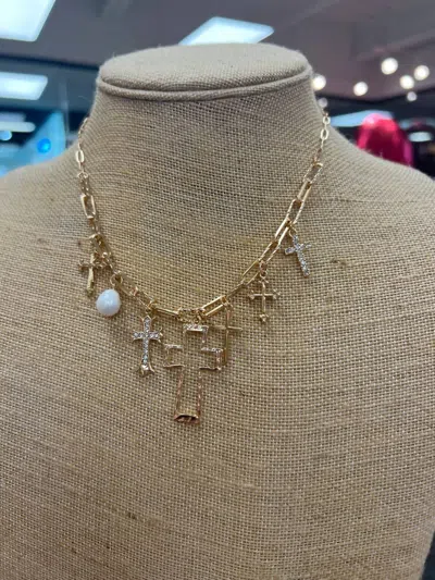 Pink Panache Women''s Layered Cross Charm Necklace In Gold