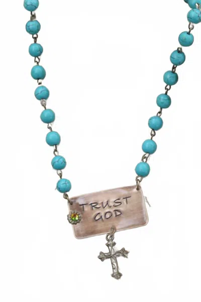 Pink Panache Women's Linked Necklace With Trust God Pendant In Turquoise In Green