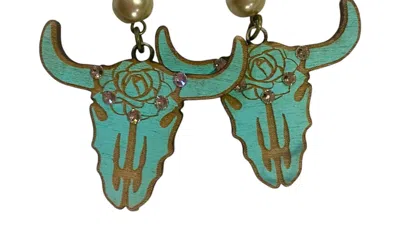 Pink Panache Women's Steer Head Earrings In Turquoise In Green