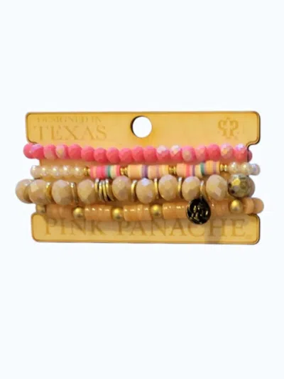 Pink Panache Women's Stretch Stack Bracelet Set In Pink Pearl/taupe/tan Beaded In Multi