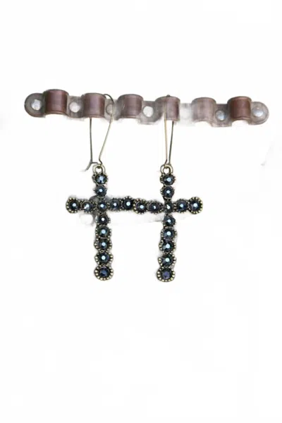 Pink Panache Women's Sunflower Cross Crystal Earrings In Black