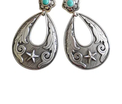 Pink Panache Women's Teardrop With Stamped Star Earrings In Silver