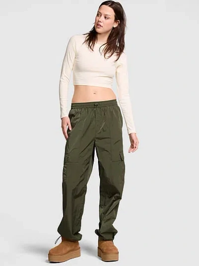 Pink Parachute Cargo Pants In Green