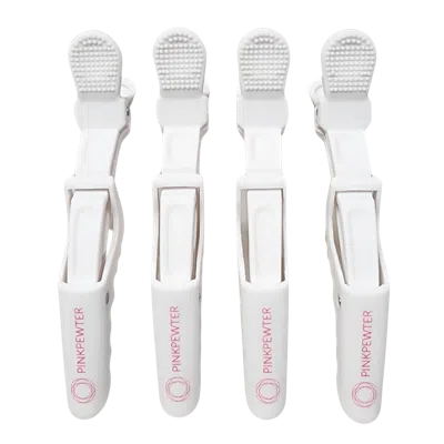Pink Pewter Professional Crocodile Grip No-slip Sectioning Clips - White