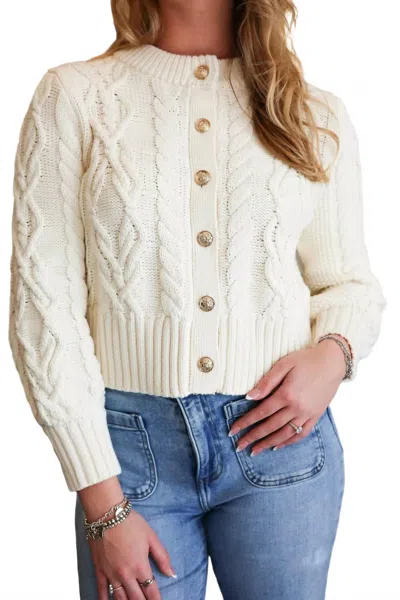 Pink Pineapple Celine Crop Cable Cardigan In White In Neutral