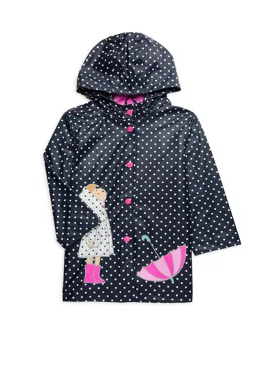 Pink Platinum Kids' Little Girl's Dot Print Rain Jacket In Navy