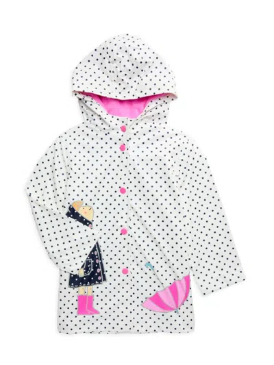 Pink Platinum Babies' Little Girl's Polka Dot Hooded Rain Jacket In White