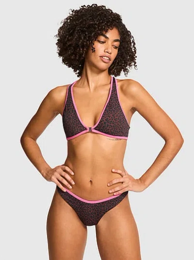 Pink Plunge Racerback Bikini Top In Multi