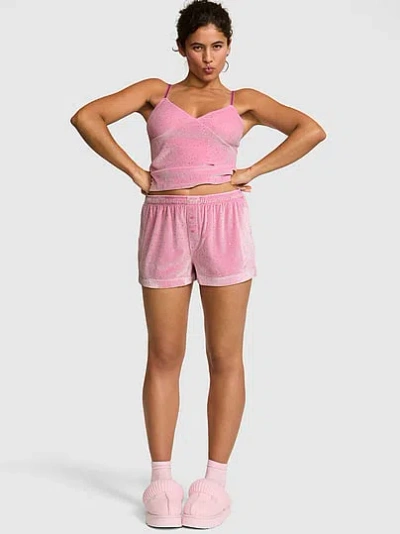 Pink Plush Touch Boxy Pajama Shorts In Print