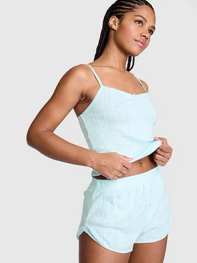 Pink Pointelle Bow Boxer Shorts In Red