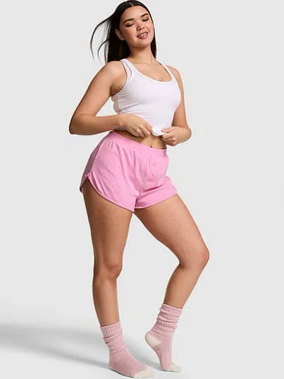 Pink Pointelle Bow Boxer Shorts In Gold