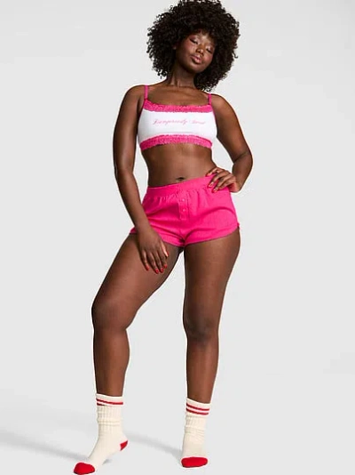 Pink Pointelle Bow Boxer Shorts In