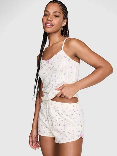 Pink Pointelle Bow Boxer Shorts In Neutral