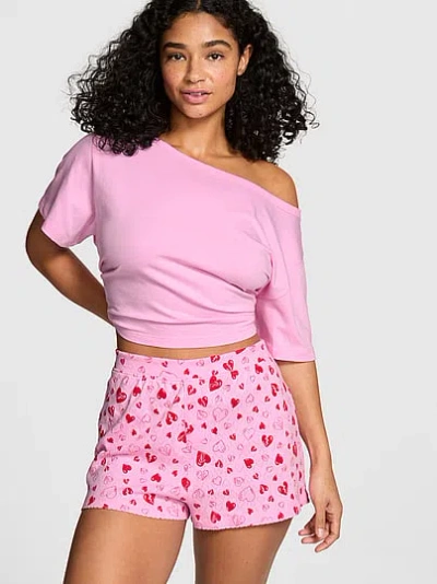 Pink Pointelle Boxer Shorts In Multi
