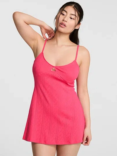 Pink Pointelle Charm Slip Dress In