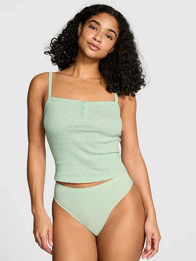 Pink Pointelle Henley Cami In Green