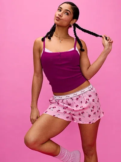 Pink Pointelle Henley Cami In Purple