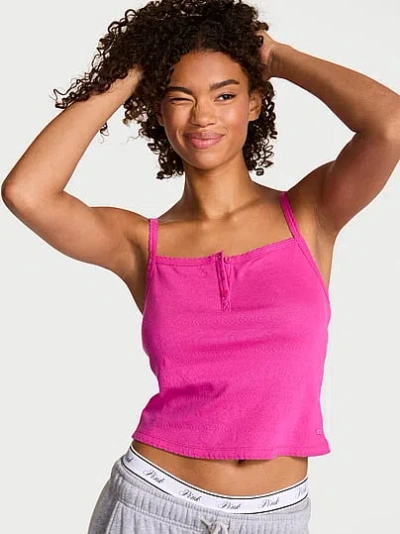 Pink Pointelle Henley Cami In