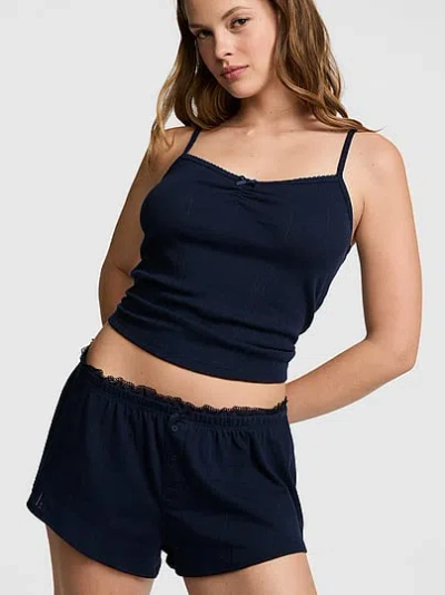 Pink Pointelle Micro Pajama Shorts In Black