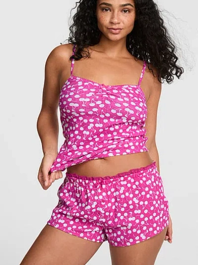 Pink Pointelle Micro Pajama Shorts In Multi